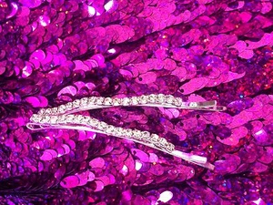 LOT 2 EPINGLES PINCE BARRETTE STRASS A CHEVEUX INVISIBLE 8cm  COIFFURE CHIGNON - Picture 1 of 1