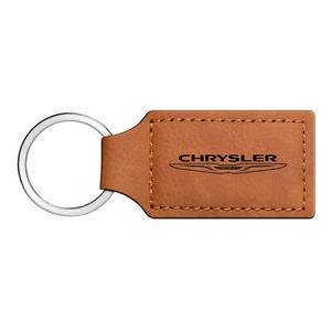 Chrysler Logo Rectangular Brown Leather Key Chain Key-ring - Bild 1 von 5