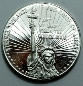 1986 FREEDOM STATUE OF LIBERTY AM. EAGLE 1 OZ 999 SILVER ROUND ETERNAL VIGILANCE - Picture 1 of 3