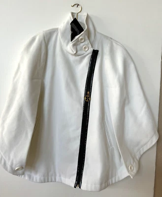NWT White Cape Jacket IMAN Asymmetrical Black Zipper Gold Accent Sz XL/1X - Image 1 of 4