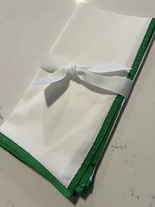Pottery Barn Mark & Graham White Cotton w/Green Grosgrain Border Napkins ~ S/2 ~ - Picture 1 of 2