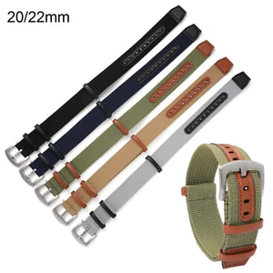20mm 22mm Leather Nylon Watch Band Canvas Strap Watchband Three Ring Buckle Belt - Picture 1 of 17