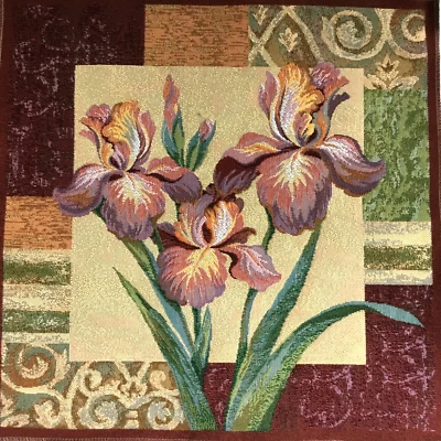 MARKENLOS Gobelin Tapisserie Tapestry Wandteppich Paneel Basteln Stoff Iris Blumen 50x50cm