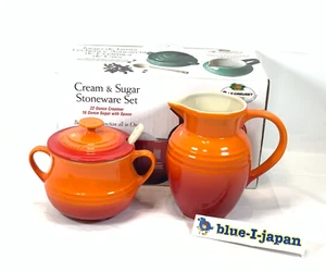 Le Creuset Sugar Pot & Milk Jug Set With Spoon Flame Orange Stoneware - Picture 1 of 10