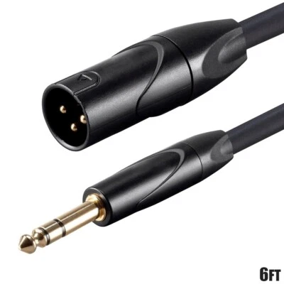 6FT XLR 3 Pin Male to 6.35mm 1/4" TRS Stereo Male Microphone Audio Cable Gold - Image 1 of 4
