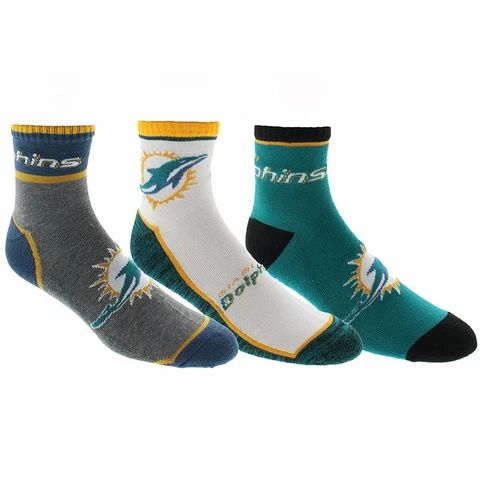 Miami Dolphins Socks 3 Pack Quarter Length NFL Football Men Shoe Sz 7-12 Cover
