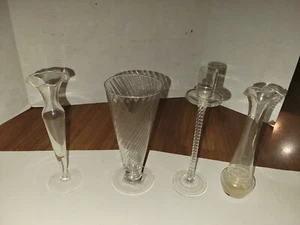 Lot Of Delicate Antique Clear Glass Vases And Candle Holders - Picture 1 of 6