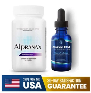 Paquete de gotas líquidas Alpranax (30 ct) + Avinol PM (2 oz) | Sin formación de hábito a base de hierbas - Imagen 1 de 3