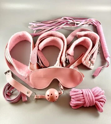⛓️‍💥🫦 Fantasy Bondage Starter Kit BDSM Cuerda, Látigo, Puños y Más - Rosa - NUEVO🦄 Foto 1 de 4