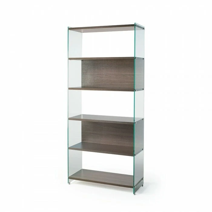 LIBRERIA BIFACCIALE VETRO TEMPERATO PIANI LEGNO VARI COLORI 3 MISURE L.45/60/90 - Immagine 1 di 4