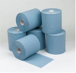 12 BLAUE ROLLEN 2-lagig Mittelzufuhr Rollen Papier Handtuch Küche Tissue Catering Wisch - Bild 1 von 1