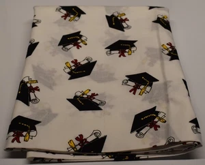 FTK cotton fabric GRADUATION CAP DIPLOMA TASSEL GRADUATE SCHOOL 60" x 44" black - Picture 1 of 3