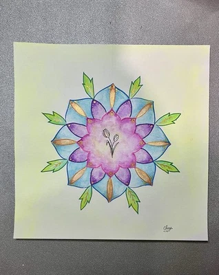 Arte mandala acuarela original pintado a mano “corazón delicado” Foto 1 de 4