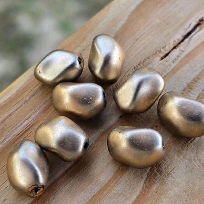 Vintage German Glass Beads - 14mm  Beautiful Satin Gold Bronze Finish - Image 1 of 4
