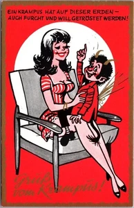 Vintage "GRUSS VON KRAMPUS" German Comic Postcard "Wants to Be Comforted" - Picture 1 of 2