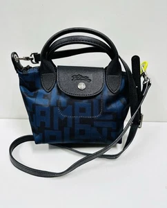 Longchamp Le Pliage Navy Blue Black LGP Logo Top Handle Bag XS Size Outlet - Picture 1 of 8