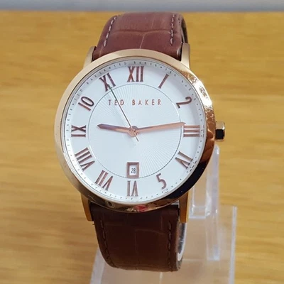 Mens Brown Leather Ultra Slim Ted Baker TE1041 Rose-Gold Easy Read Gents Watch - Image 1 of 4