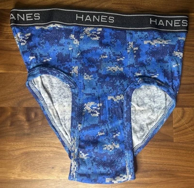 Roupa íntima masculina Hanes tamanho grande (pequena masculina) algodão kidcore azul camuflagem - Imagem 1 de 4