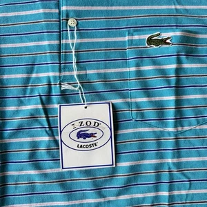 Vtg Izod Lacoste Striped Pocket Polo Size Medium Men's- NWT - Picture 1 of 10