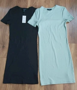 NEW LOOK 915 - 2 RIBBED PENCIL DRESSES - 1 x BLACK & 1 x GREEN - AGE 14/15 - NWT - Picture 1 of 6