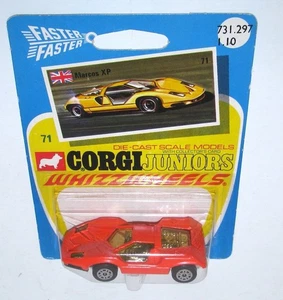 Corgi Juniors #71 Marcos XP in Orange Mint on Sealed Picture Card Jrs Jr - Picture 1 of 3