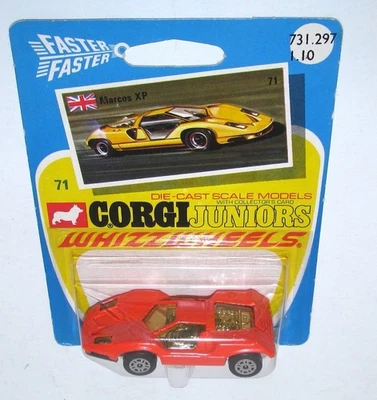 Corgi Juniors #71 Marcos XP in Orange Mint on Sealed Picture Card Jrs Jr - Image 1 of 3