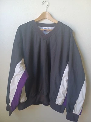 CAMISA CORTAVIENTOS CUELLO EN V JERSEY BICICLETA HOMBRE AÑOS 90 DE COLECCIÓN XL BLOQUES DE COLOR PÚRPURA NEGRO Foto 1 de 4