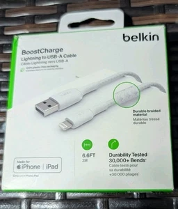 Belkin BoostCharge 6.6ft Braided USB to Apple Cable (OPEN BOX) - Zdjęcie 1 z 3