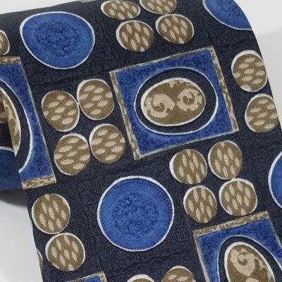 Corbata de seda para hombre Barrington geométrica seda azul marrón 59" L 4" W Foto 1 de 4