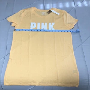 NEW Victoria's Secret PINK SHORT SLEEVE CAMPUS RINGER T-SHIRT Large NWT - Picture 1 of 8