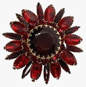 Vintage Signed Judy Lee Red Rhinestone Flower Gold Tone 2" Statement Brooch Pin - Picture 1 of 9