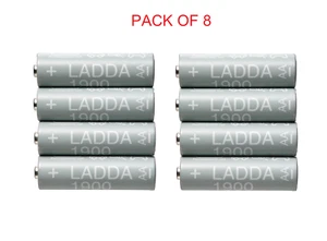 PACK OF 8 IKEA GREEN LADDA RECHARGEABLE BATTERY HR6 AA 1.2V 1900mah New - Picture 1 of 6