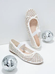 Women Elastic Strap Lightweight Breathable Rhinestone Ballet Flat Shoes - Picture 1 of 34