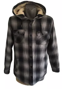 RIPCURL Mens jacket Size S Hoodie Sherpa Lined Button Up Grey Check EUC - Picture 1 of 12