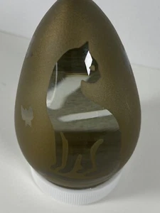 Vintage Gold Glass Egg With Cat Stenciled Design And Bows No Base Clear Center - Picture 1 of 5