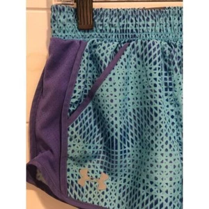 GIRLS UNDER ARMOUR SZ 4 BLUE PURPLE ACTIVE RUNNING SHORTS BUILT IN LINER POCKETS - Picture 1 of 8
