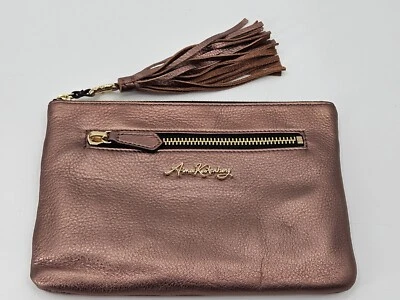 AIMEE KESTENBERG Zip Top Leather Wristlet Clutch Handbag Pebbled Copper - Image 1 of 4