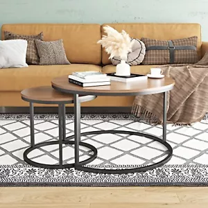 Nesting Coffee Tables Set of 2, Round Stacking Sofa Side Tables for Living Room - Picture 1 of 8