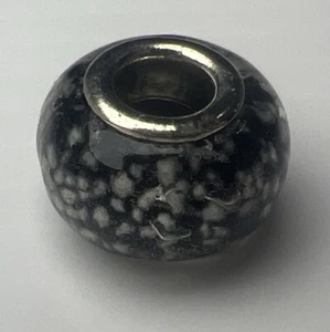 925 Sterling Silber Retro Slide Charm Murano Glas Blase Perle schwarz weiße Punkte - Bild 1 von 8