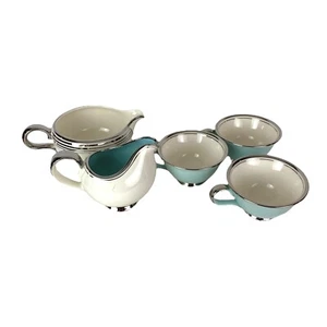 Taylor Smith Taylor Set 3 Kaffeetassen Milchkännchen Sauciere Blau Platin Classic - Bild 1 von 17