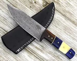 Damastmesser Volltang feste Klinge Jagd Häuten Camping Angeln Messer - Bild 1 von 5