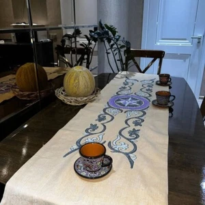 TAJIK TABLE RUNNER WITH NATIONAL TAJIK EMBROIDERY 100% COTTON MULTICOLOR - Picture 1 of 4