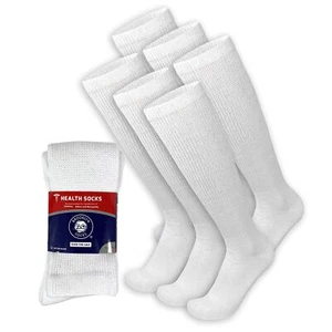Diabetic Over-the-Calf Socks 6 Pairs Knee-High Cotton White Men Shoe Size 10-12 - Picture 1 of 4