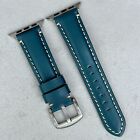 Handmade Padded Blue Leather Apple Watch Strap Series 3 4 5 6 7 8 Se Ultra