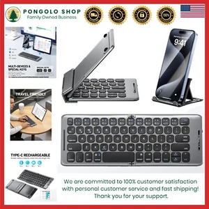 Foldable Bluetooth Keyboard Portable Rechargeable Travel Wireless for Devices - Picture 1 of 11