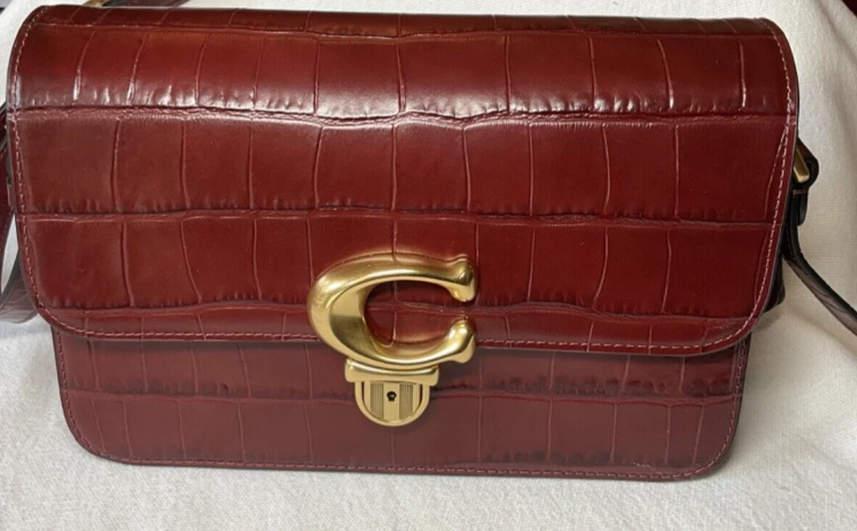 Coach Studio Shoulder Bag Brass/Light Coral Crocodile Embossed Leather C6640