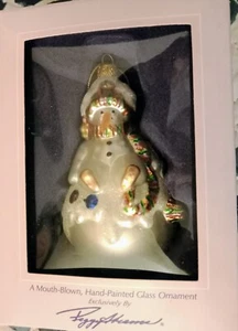 PEGGY ABRAMS Mouth Blown Glass Ornament snowman Christmas in box - Picture 1 of 5