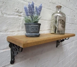 Solid Oak Wood Handmade Shelves Rustic Wooden Shelf Cast Iron Shelf Brackets - Picture 1 of 7