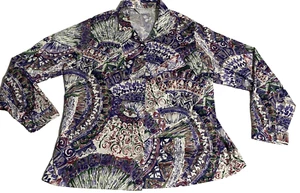 Blair Women’s Large Button Up Shirt Multicolor Paisley Print Long Sleeve Casual - Picture 1 of 7