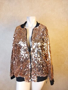 Bagatelle New Womens Sequin Bomber Jacket Formal Jeweled Metallic R7B2 - Picture 1 of 4